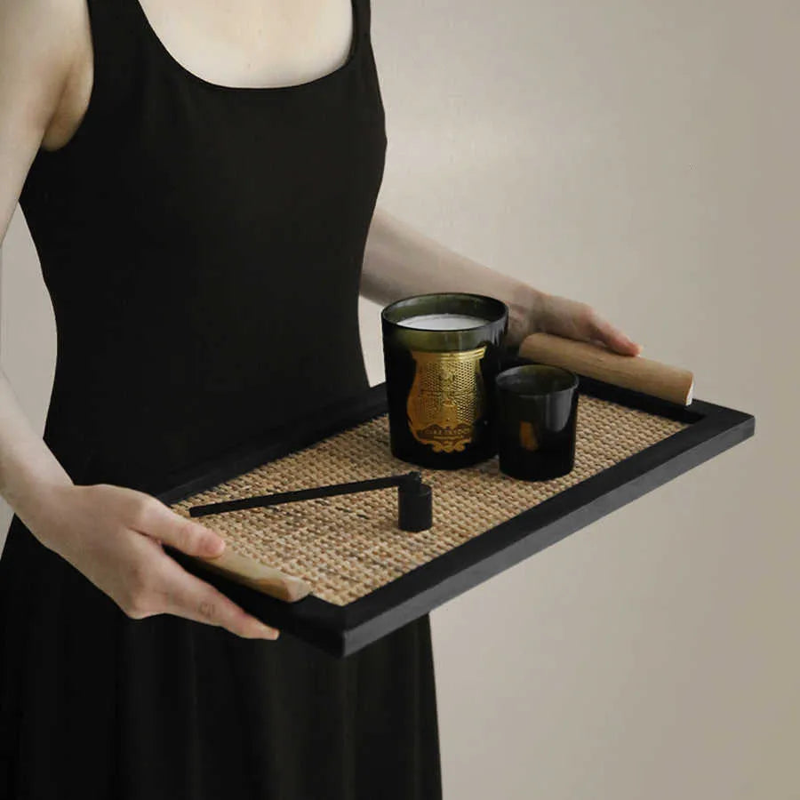 Pine wood dining tray with an elegant house design storage compartment.