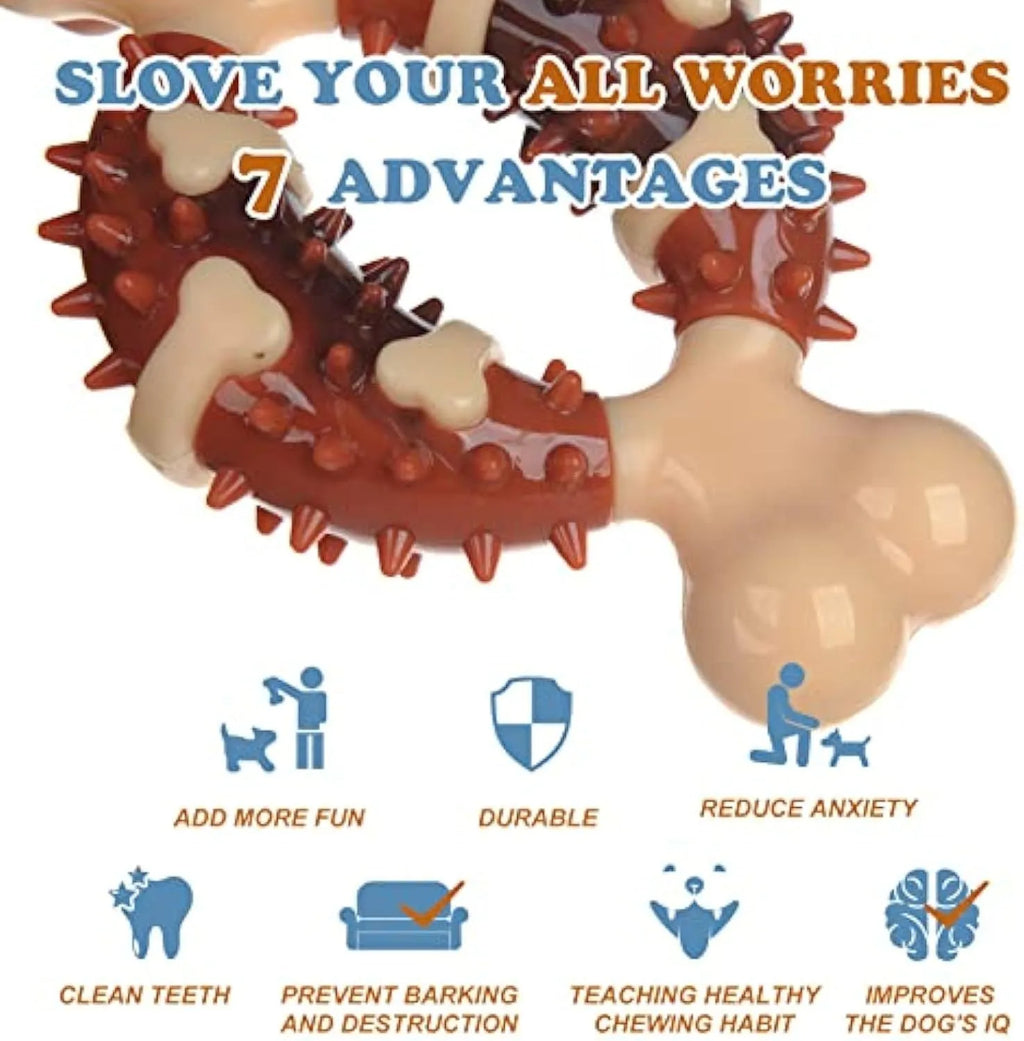 Bone-shaped natural rubber dog chew toy for teeth cleaning in two sizes