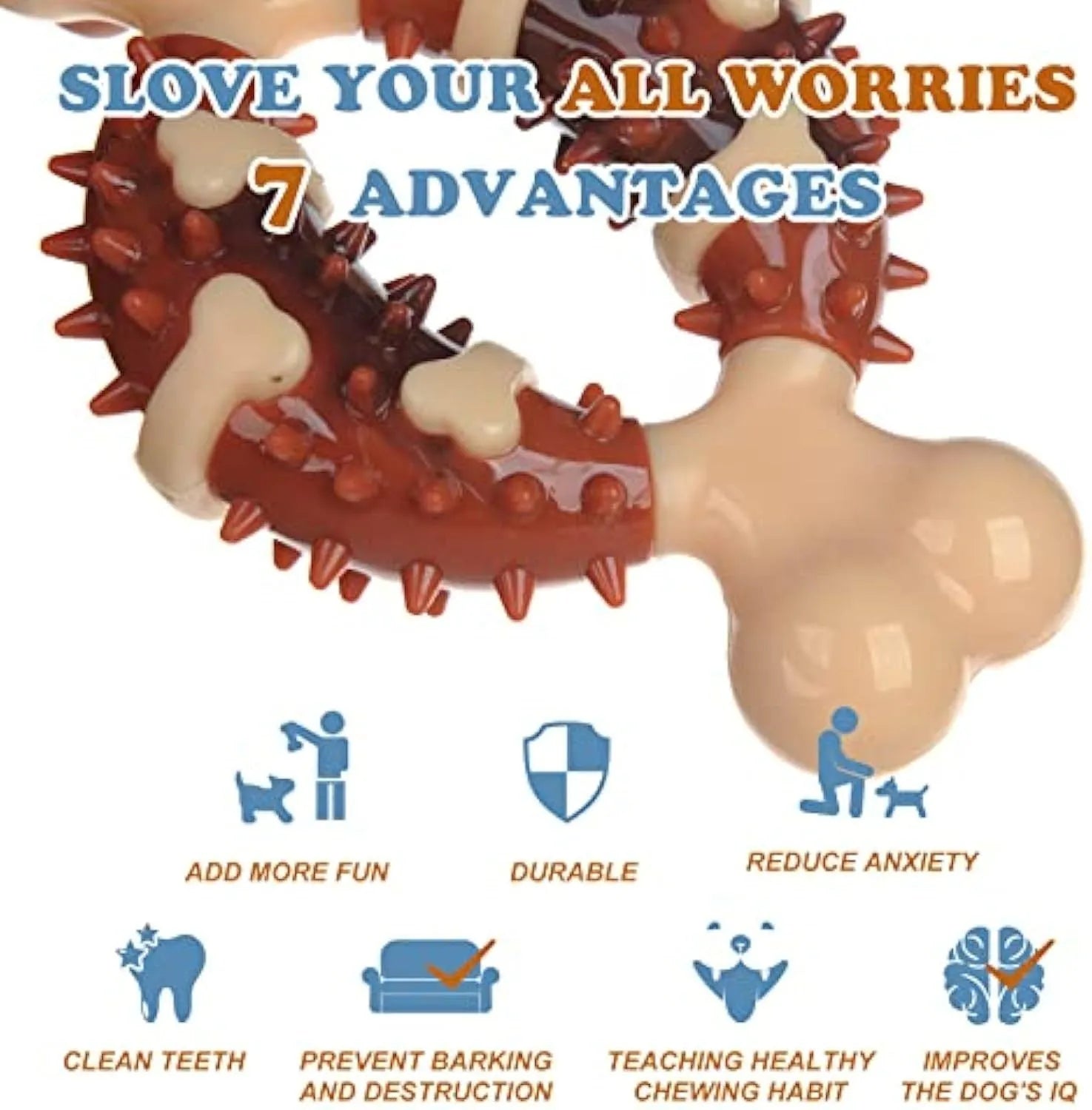 Bone-shaped natural rubber dog chew toy for teeth cleaning in two sizes