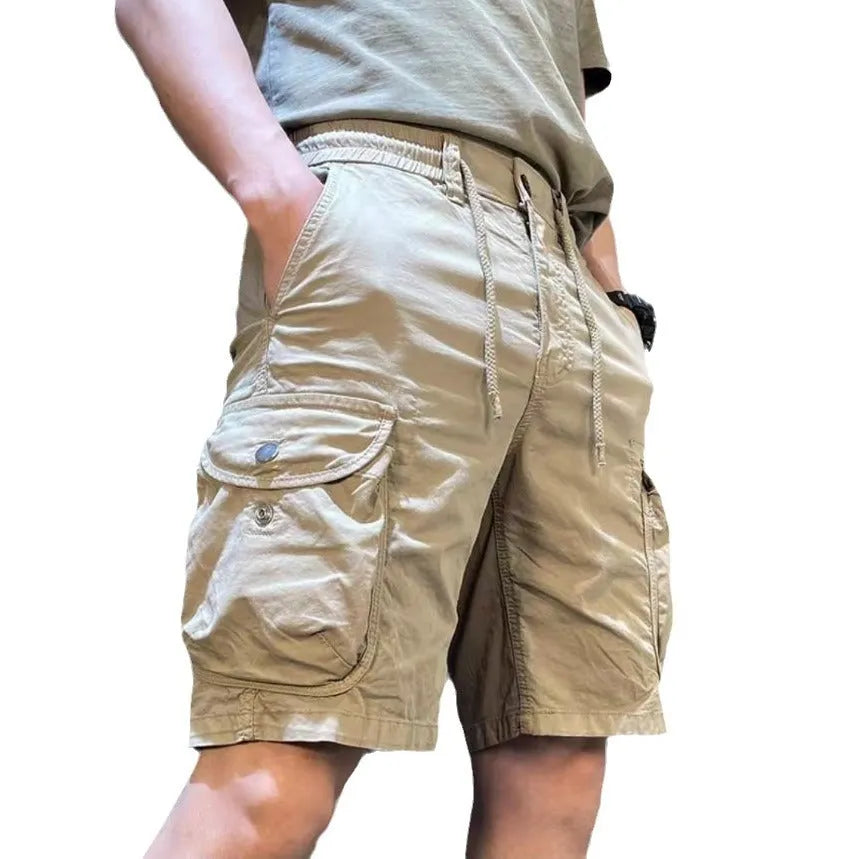 Korean style loose straight casual overalls pants with multiple pockets in grey colour