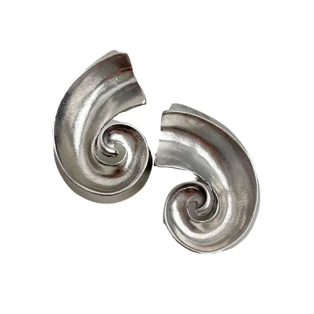 Geometric ear studs with 5cm drop length in gold or silver electroplated finish