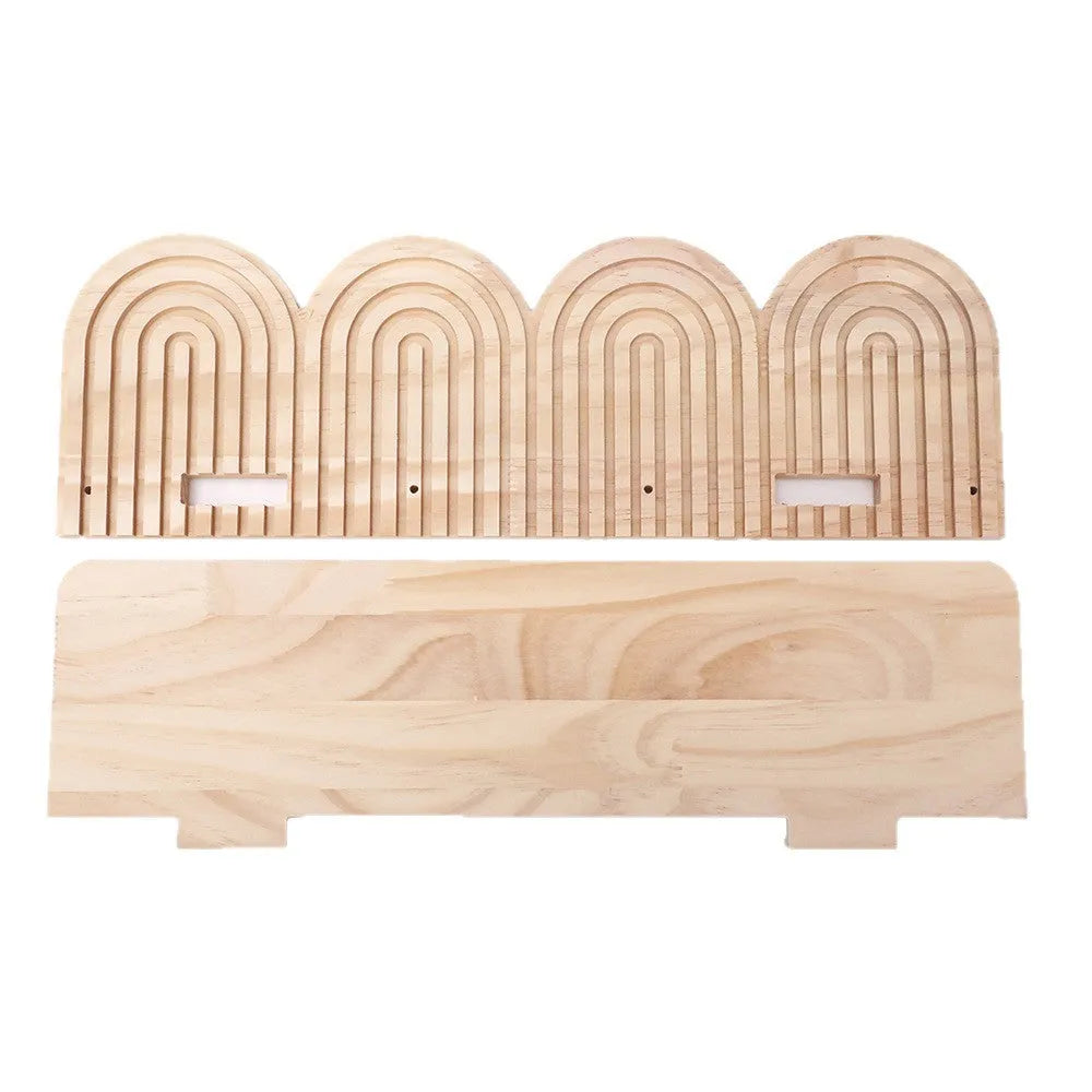 Solid wood multi-layer wall rack with flower pots displayed on staggered shelves