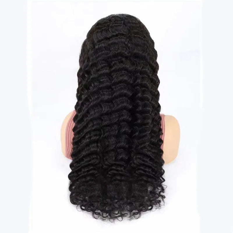 Solid colour human hair half lace wig shown in one of the available lengths between 18 and 34 inches.