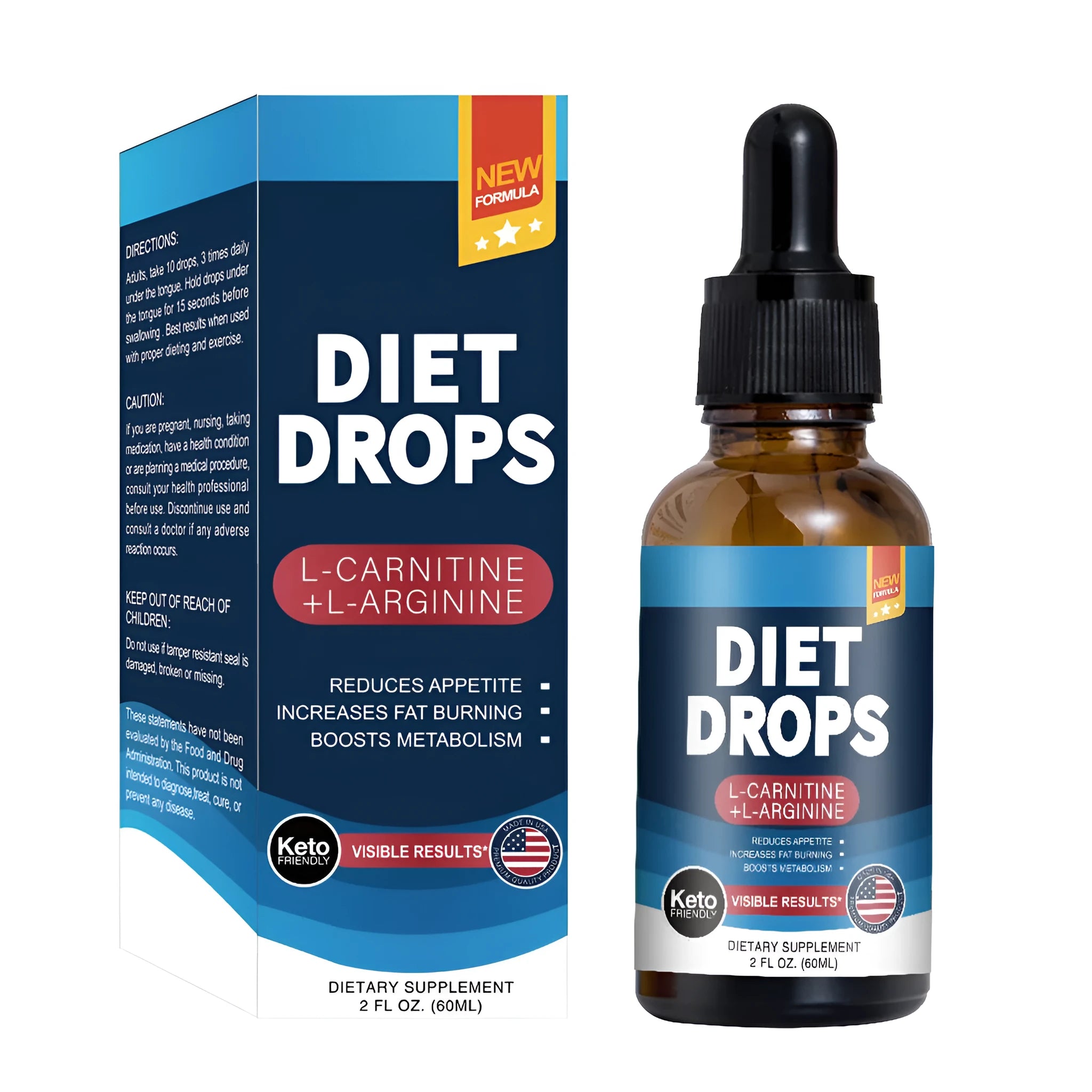 60ml bottle of ketone drops dietary supplement on a plain background.