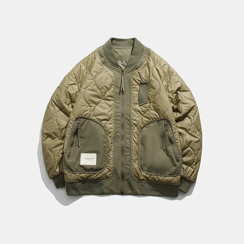 Men's winter jacket with baseball collar and gourd pattern, loose fit, black or green, sizes M to 4XL