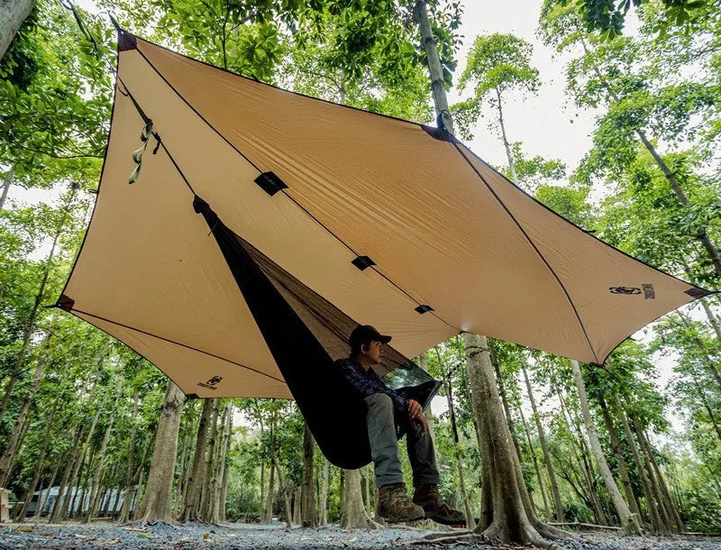 Brown nylon butterfly leisure awning measuring 4x4m for camping and barbecue shade