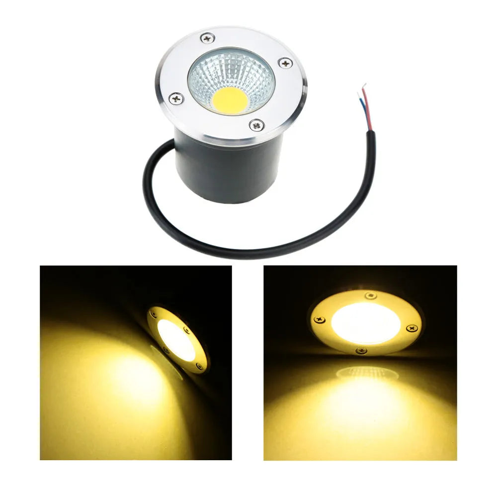 Round black LED COB underground light with stainless steel cover and tempered glass for outdoor garden lighting