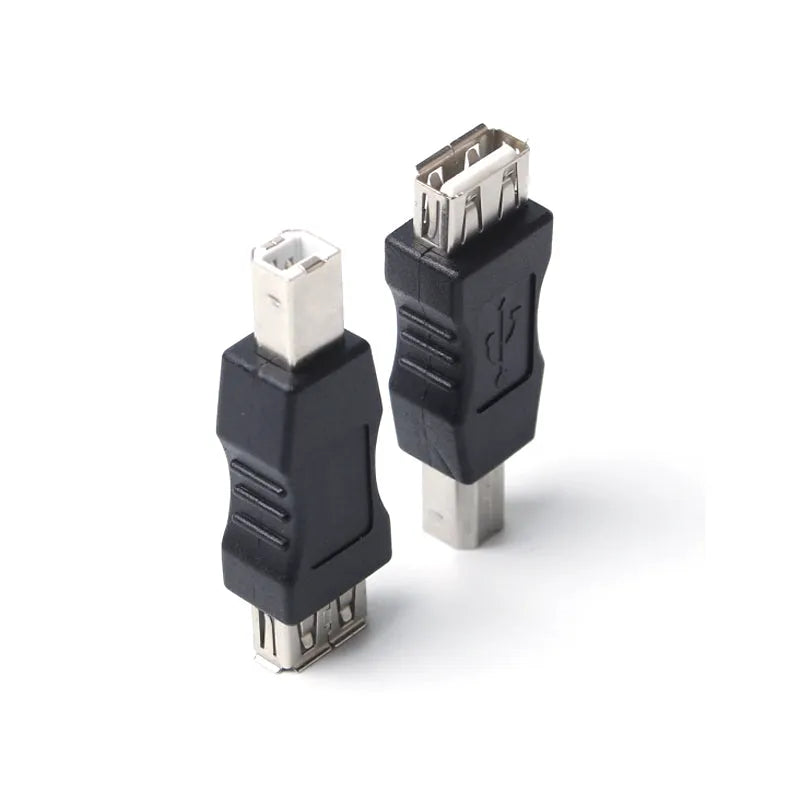 Black USB female to printer male adapter cable with injection-moulded connectors for data transfer