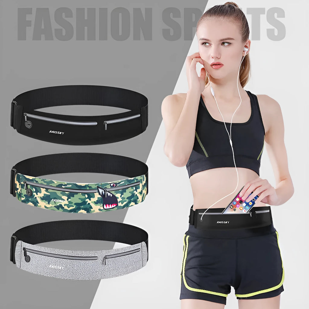 8-inch waterproof waist bag in camouflage crocodile pattern, made from chinlon Lycra for outdoor sports.
