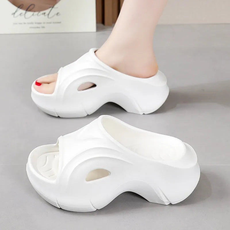 Women's thick-soled EVA slippers in white, black, and rose red colour options