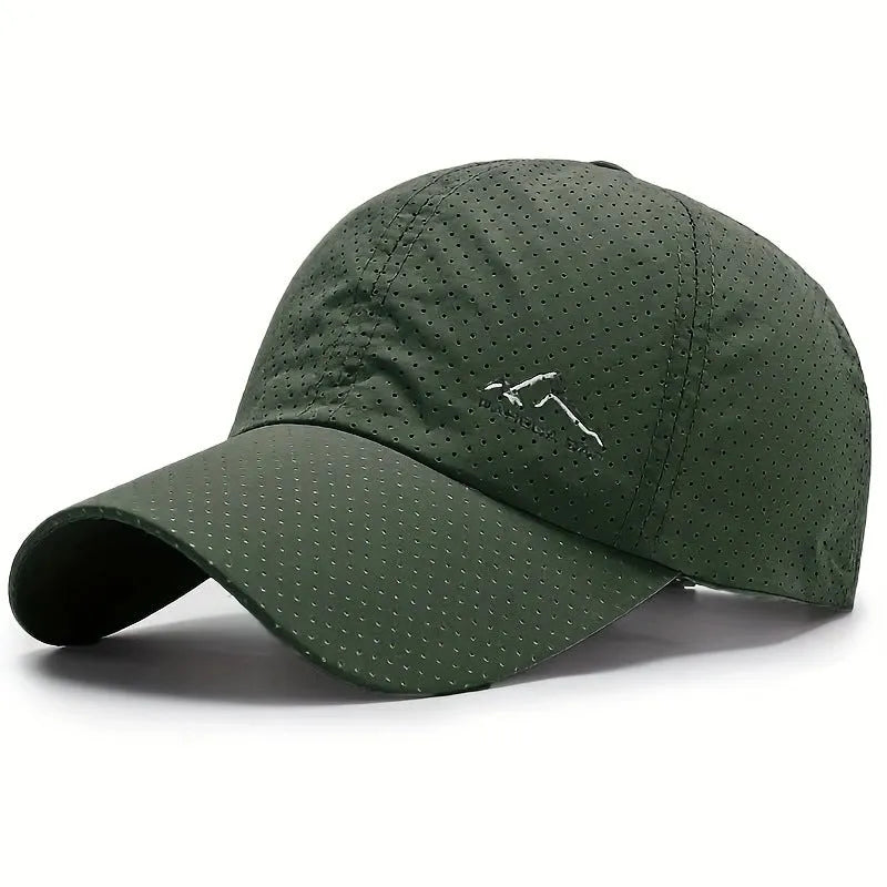 Adjustable polyester baseball cap with dome crown on a white background.