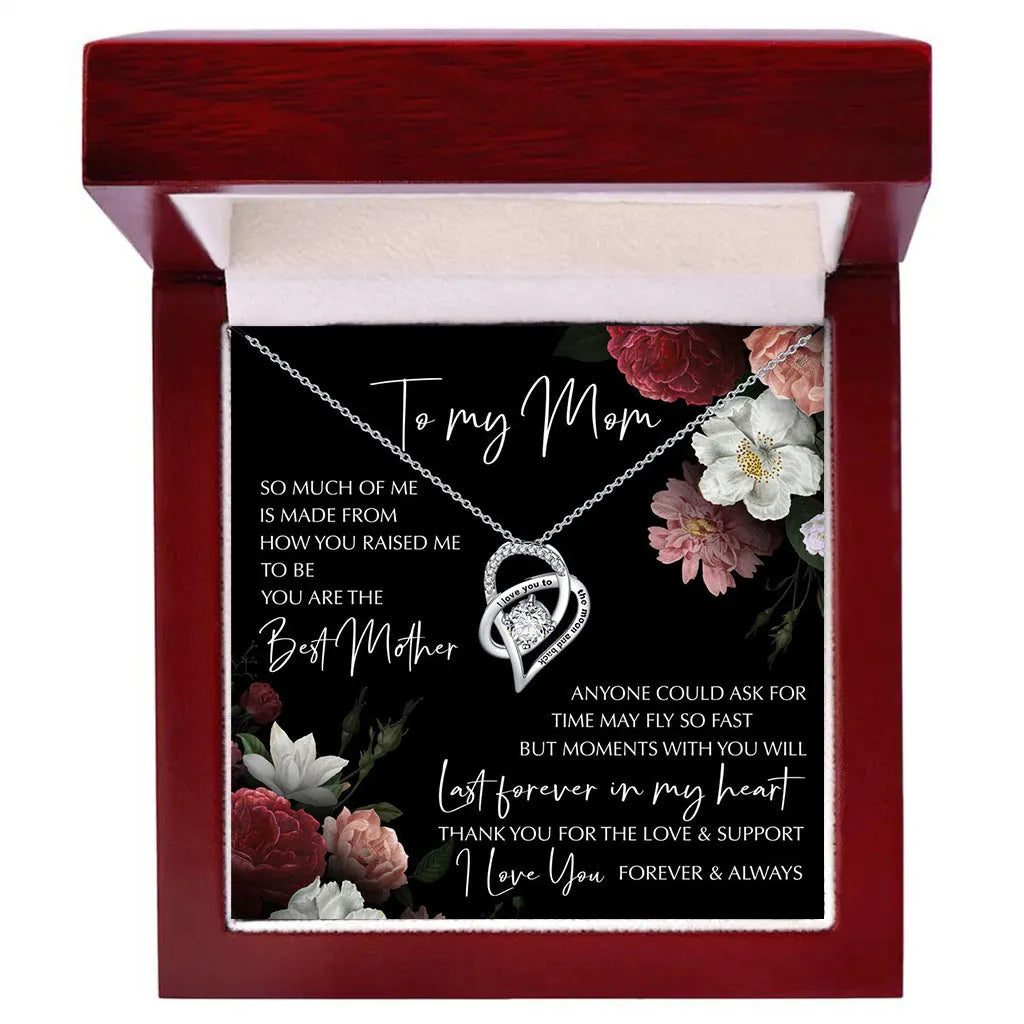 Rosewood lamp box gift set with hollow heart-shaped zircon pendant necklace on copper white gold plated chain