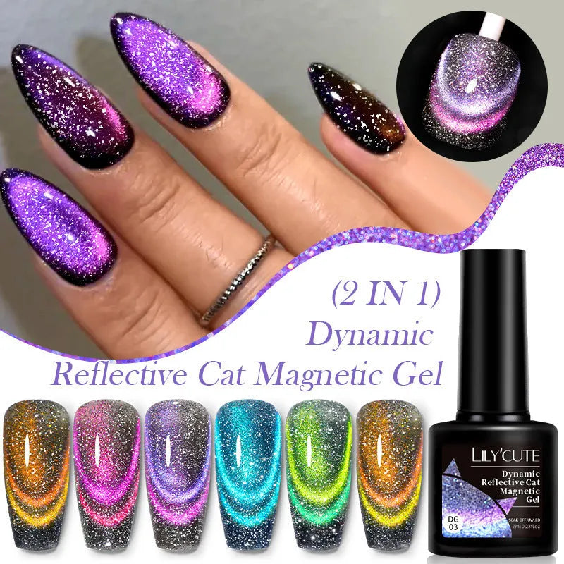 Diamond In The Debris Cat Eye Series UV Nail Polish Gel bottle showing glitter and diamond particles, with nail glue.