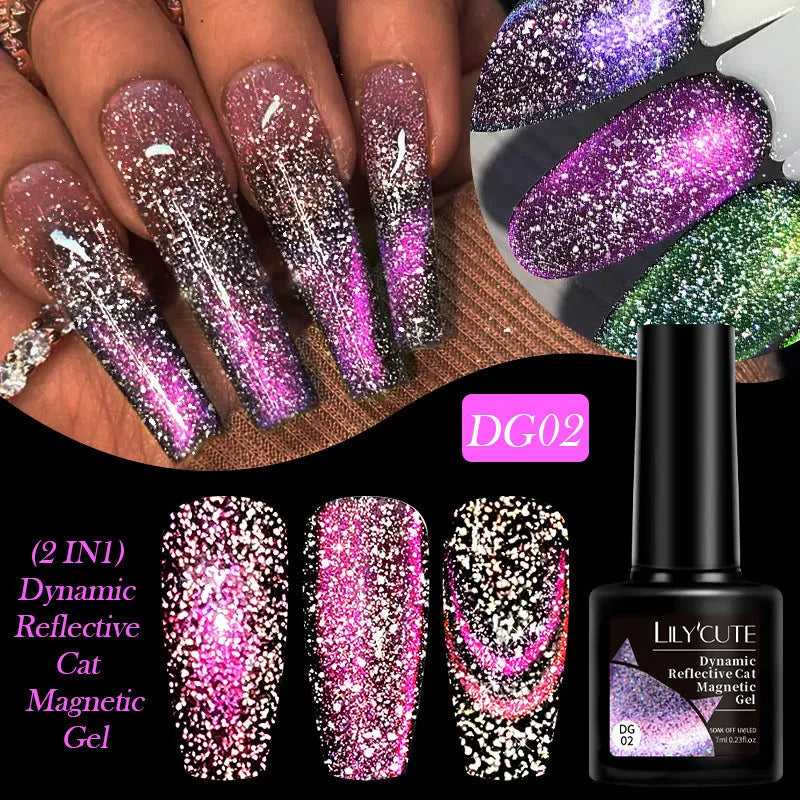 Diamond In The Debris Cat Eye Series UV Nail Polish Gel bottle showing glitter and diamond particles, with nail glue.
