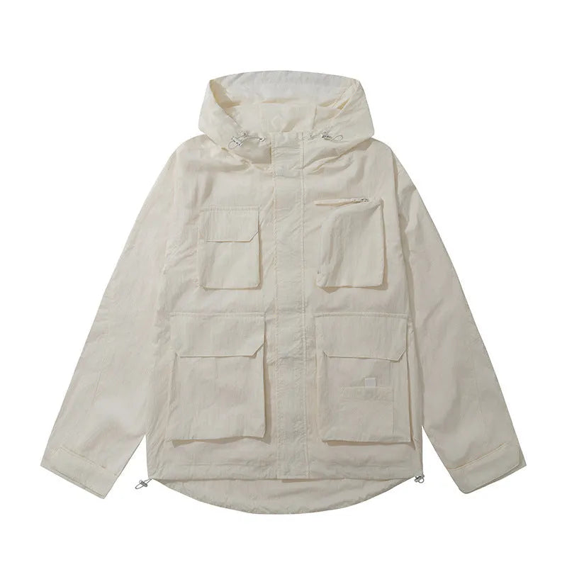 Korean style synthetic fibre blend teen jacket with 3D patch pocket in black, green, beige options, sizes S to 3XL