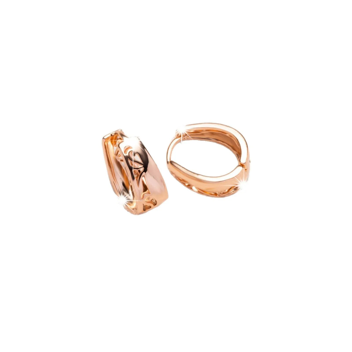 Rose gold U-shaped hollow carved women's earrings made from electroplated copper, one pair.