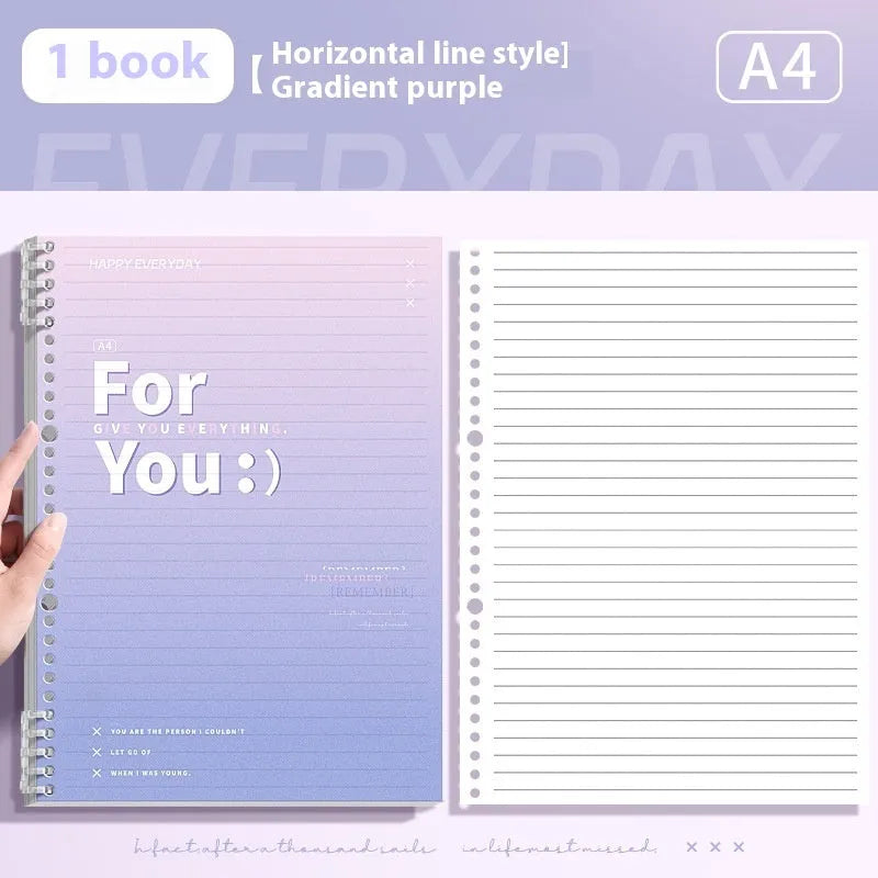 Removable coil gradient notebook with PP cover in green, blue, pink, or purple colour options