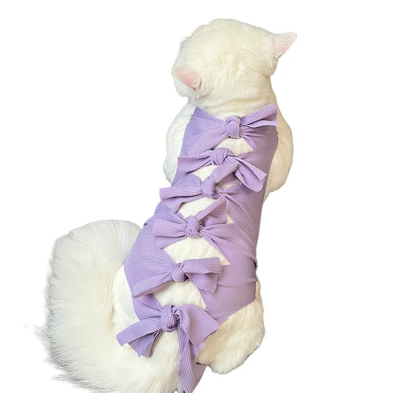 Adjustable polyester cat recovery suit for post-operation wear in blue colour with lace-up closure