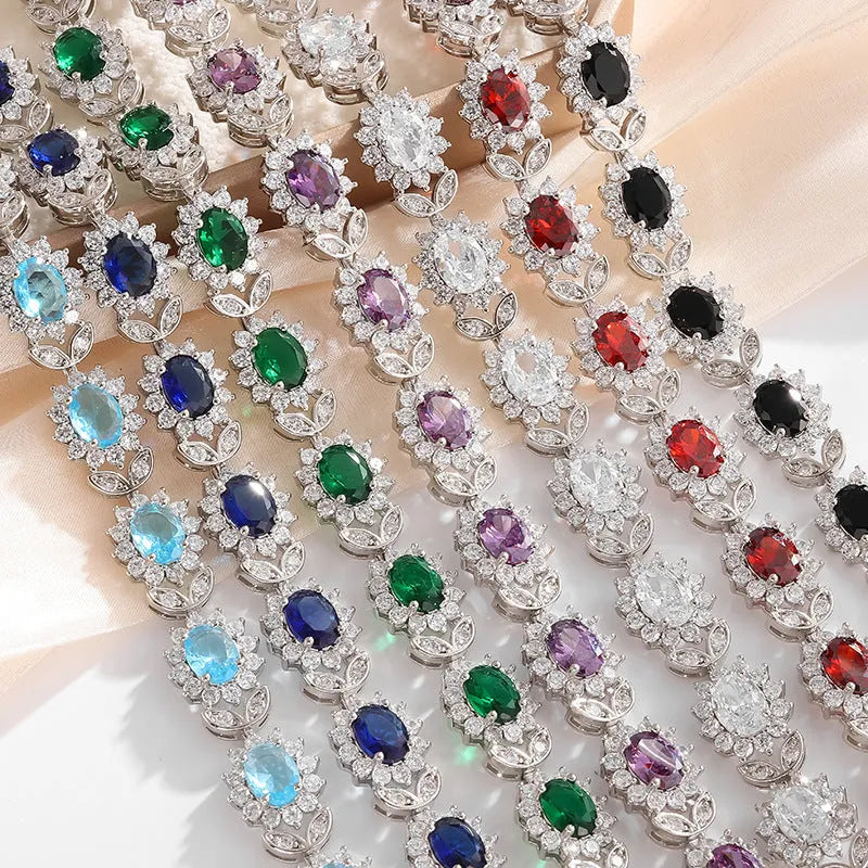 Simple inlaid zircon women's bracelet in environmentally friendly alloy showing gemstone colour variations