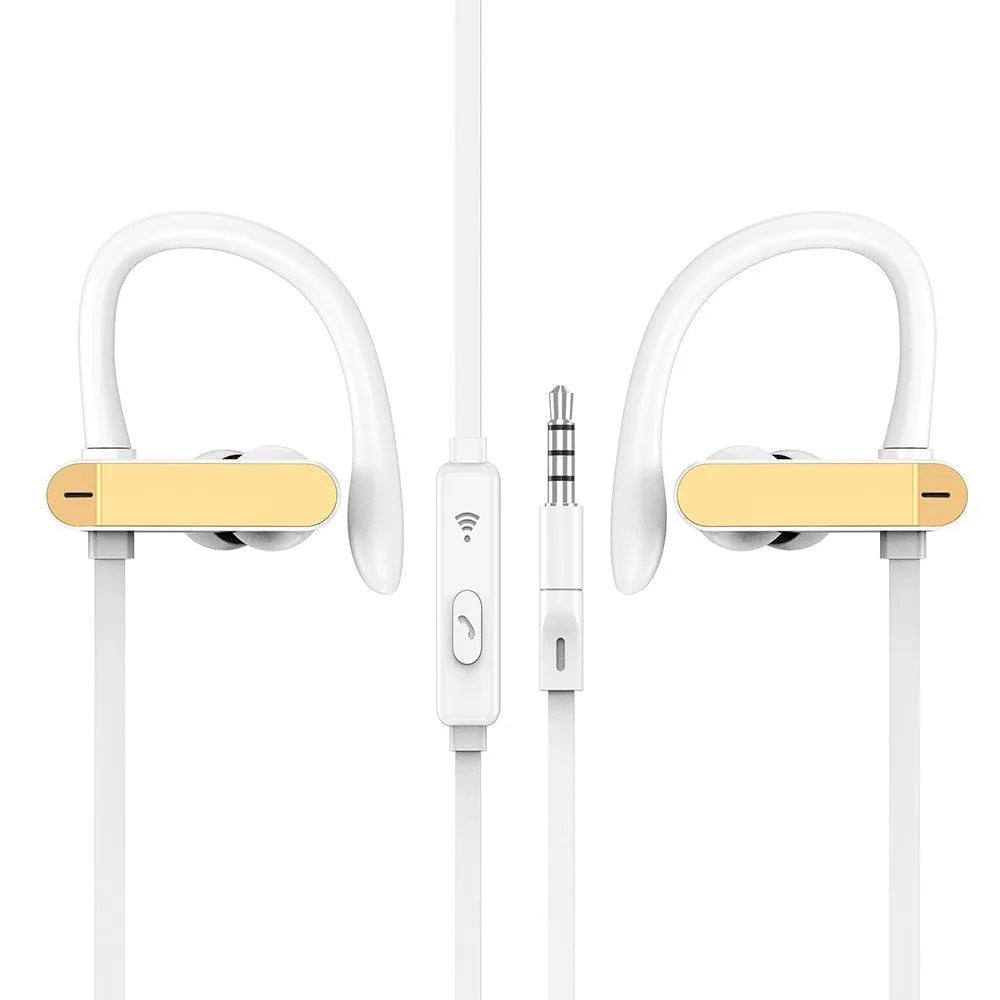 Sport running earbuds with black and blue ear hook design and silicone tips