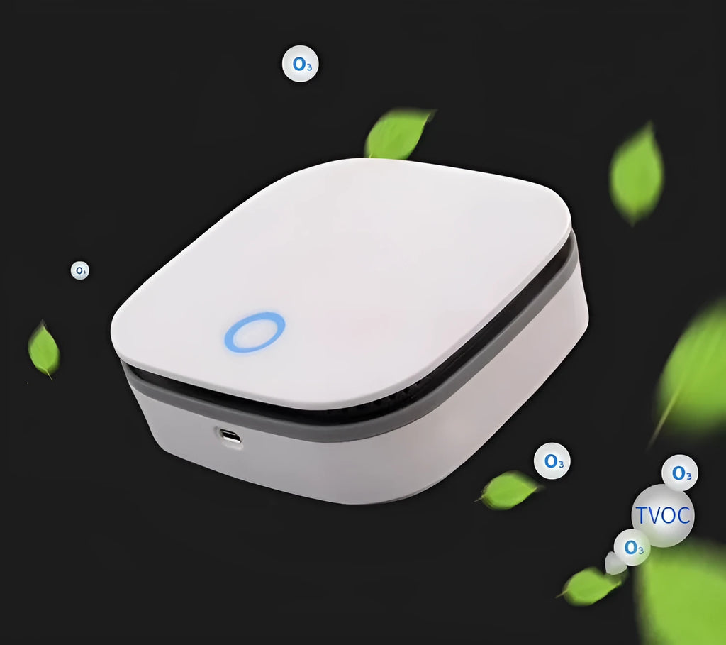 White USB-powered car air purifier with negative ion sterilisation function and composite filter