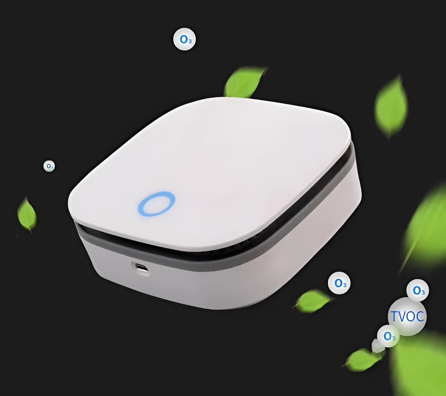 White USB-powered car air purifier with negative ion sterilisation function and composite filter