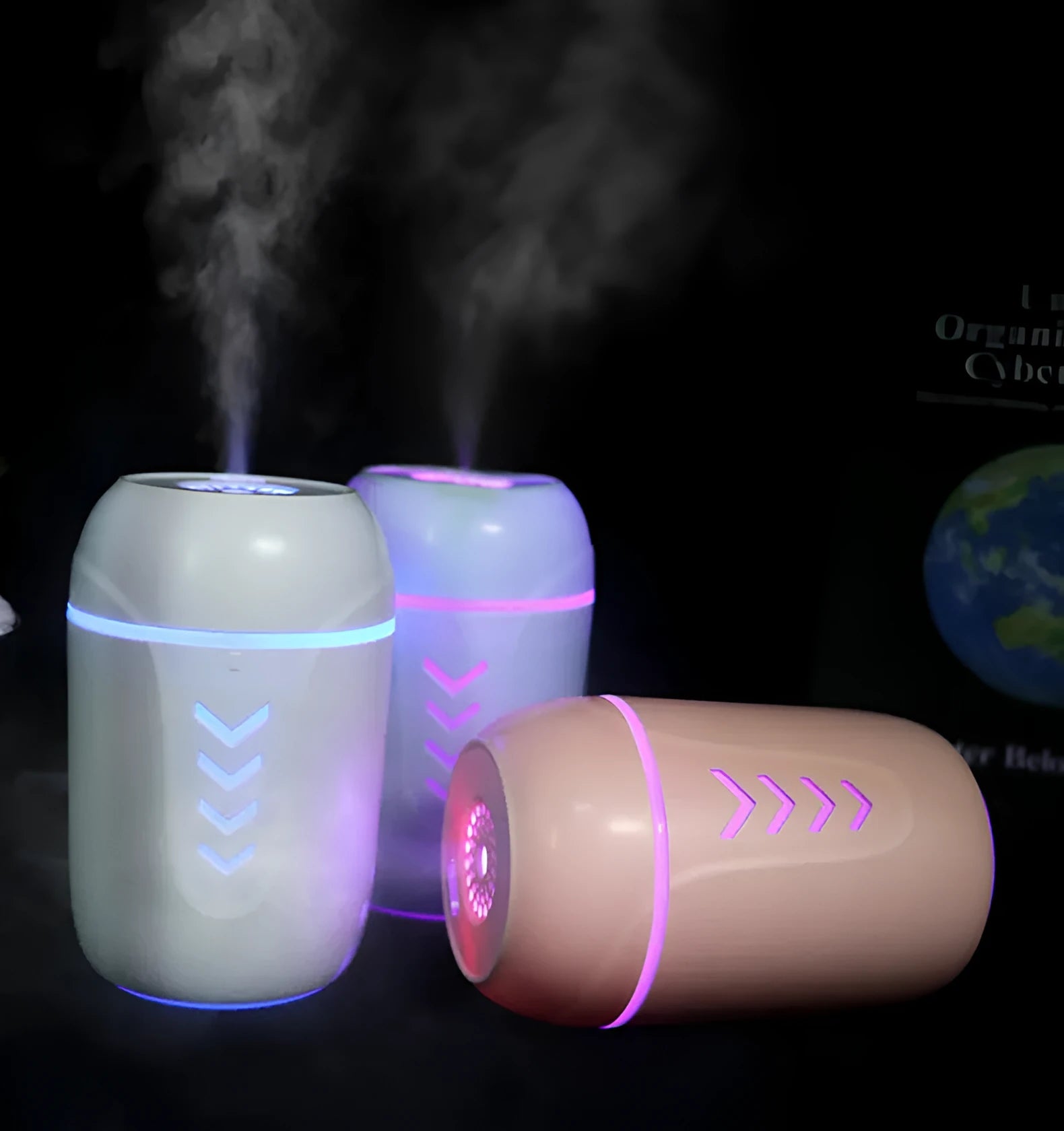 Blue columnar portable USB humidifier with 200ml tank for car and travel use