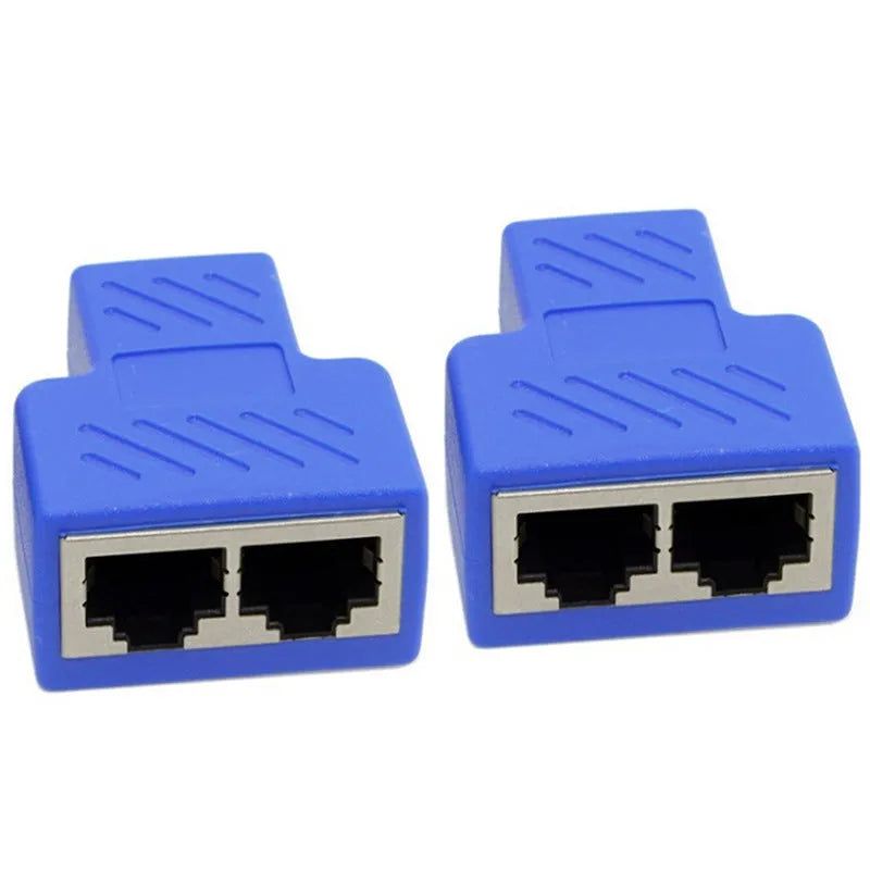 RJ45 network cable splitter tee adapter in five colour options with injection-moulded plastic housing