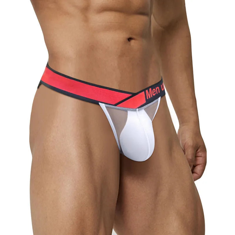 Men's transparent ice silk nylon briefs with large V gradient high fork design in black colour