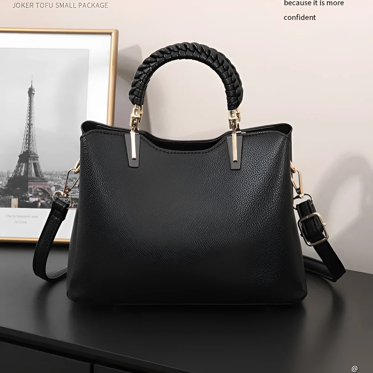 Western style PU crossbody handbag in beige, horizontal square 25x12x19cm, with stitching and contrast colour details.