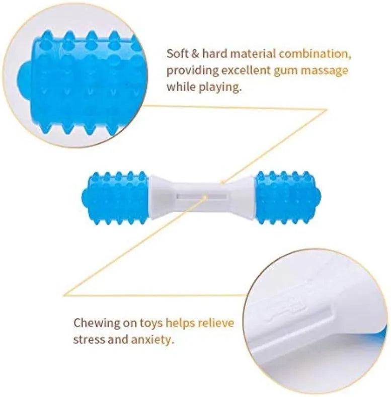 Dual-colour TPR and PU puppy teething chew toy for small to medium dogs.
