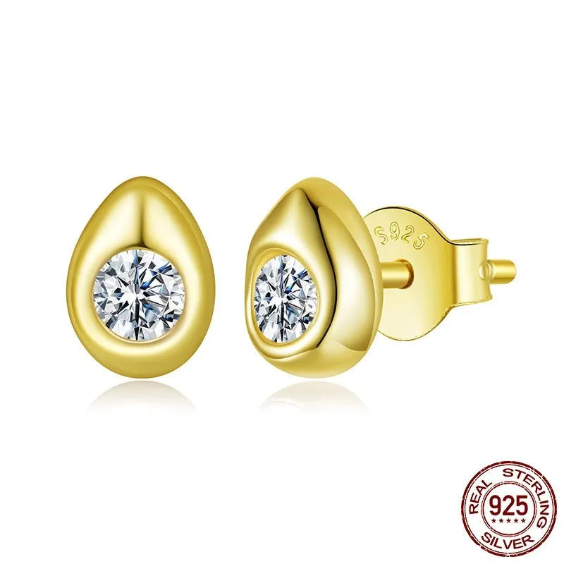 Water drop moissanite stud earrings in S925 sterling silver with advanced texture