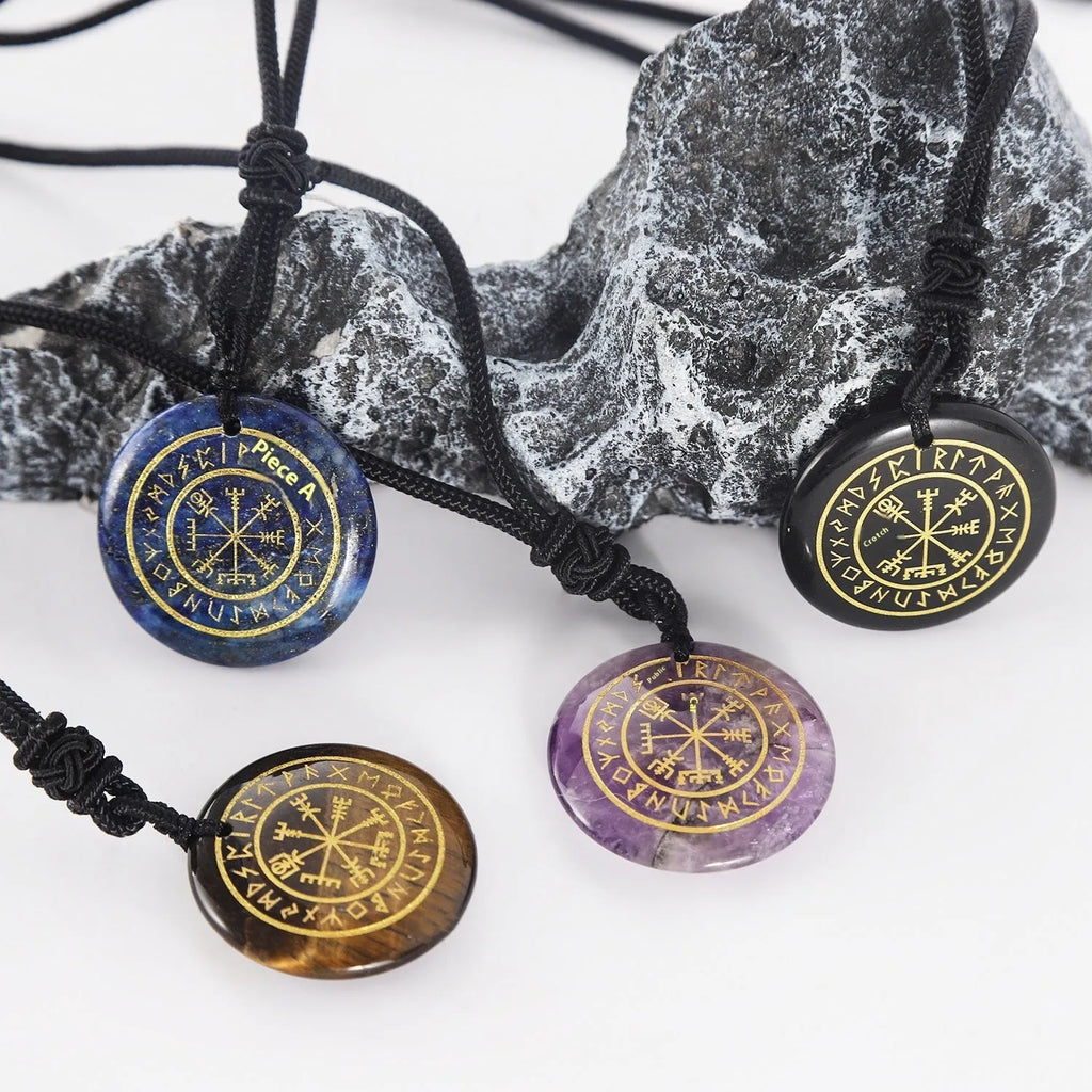 Carved compass pendant in natural amethyst crystal, 30x6mm geometric Nordic Luen jewellery