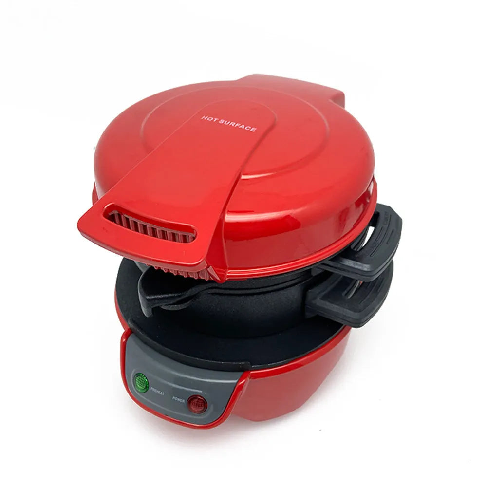 Breakfast machine sandwich maker with egg cooker ring and waffle plates in red, orange or grey