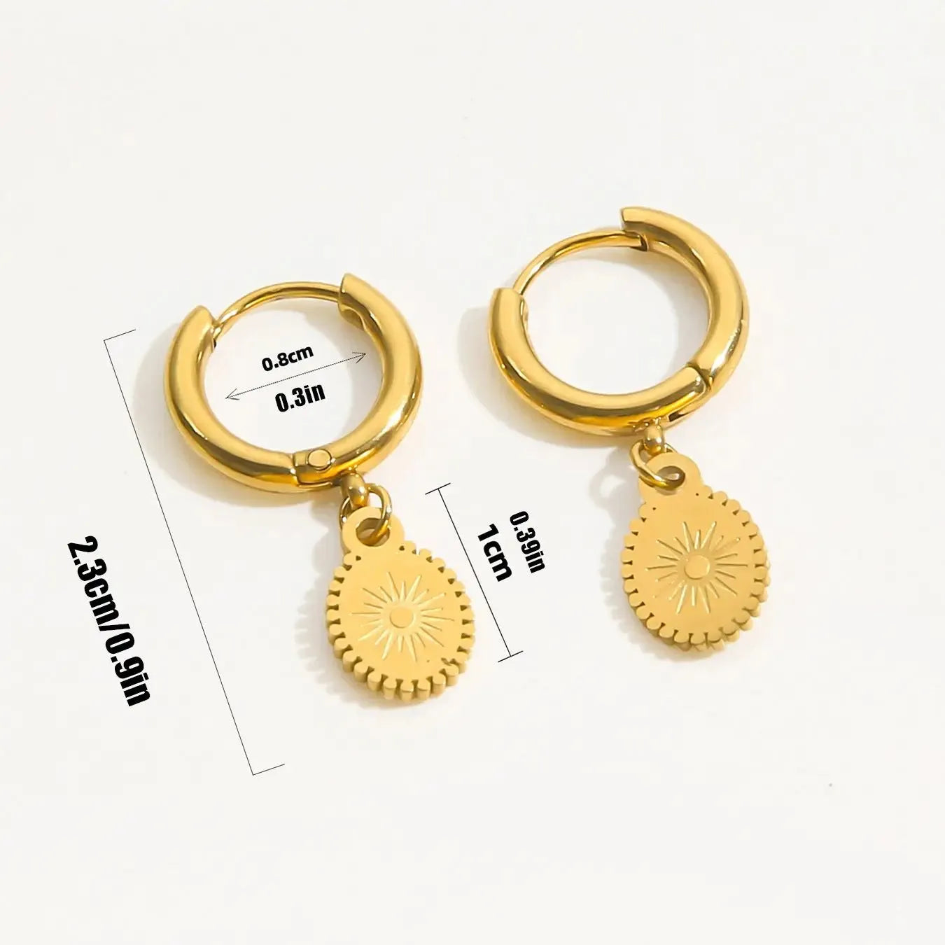 Geometric ellipse earrings in stainless steel with button-back fastening for women