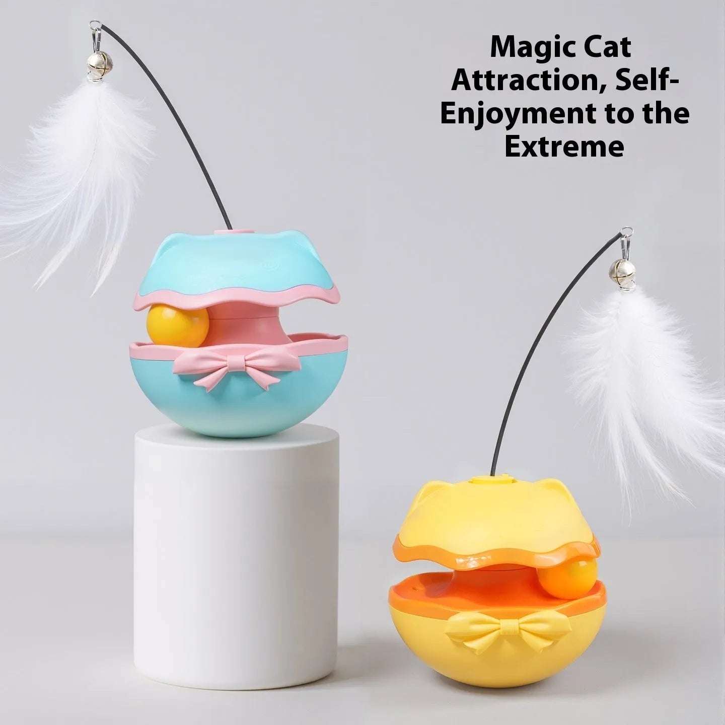 Electric cat toy tumbler with plastic teaser stick in multiple colour options