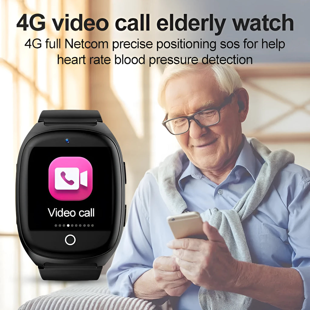 Black GPS tracker smartwatch with 1.54-inch touch screen showing health monitoring display