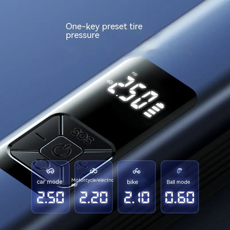 Wireless car air pump and vacuum cleaner with digital display and compact portable design