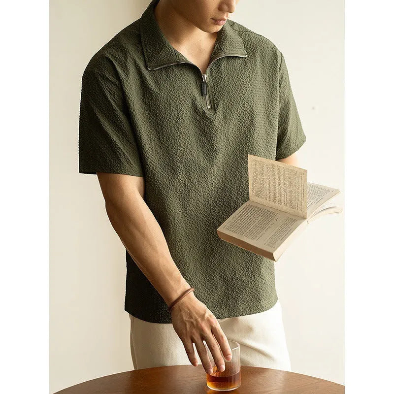 Men's cedar green loose-fit short sleeve t-shirt made from quick-dry ice silk cool fabric for summer.