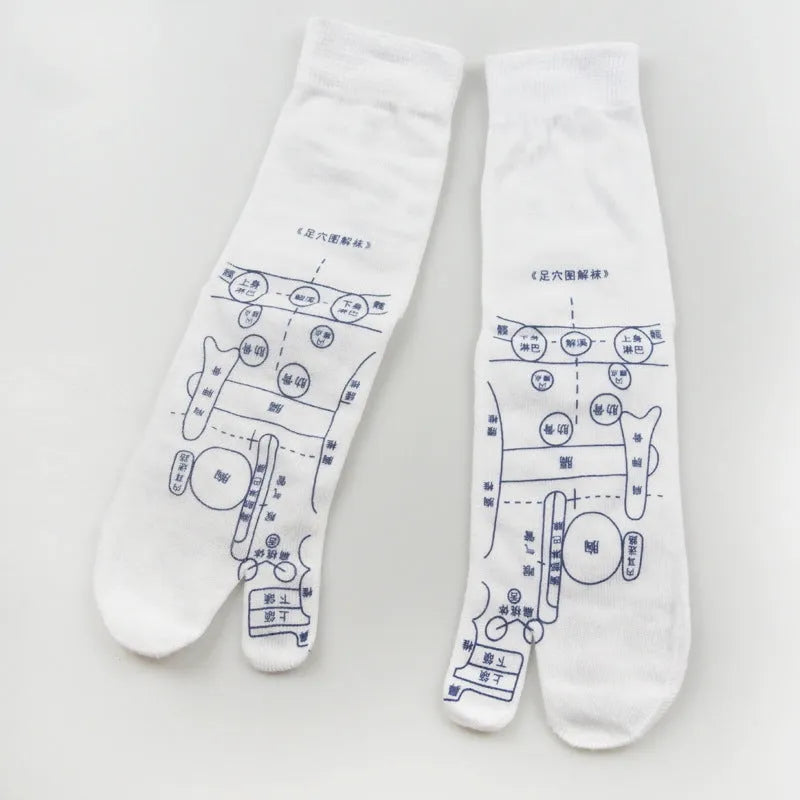 Socks with acupressure point diagrams for foot reflexology, cotton blend, one size adult