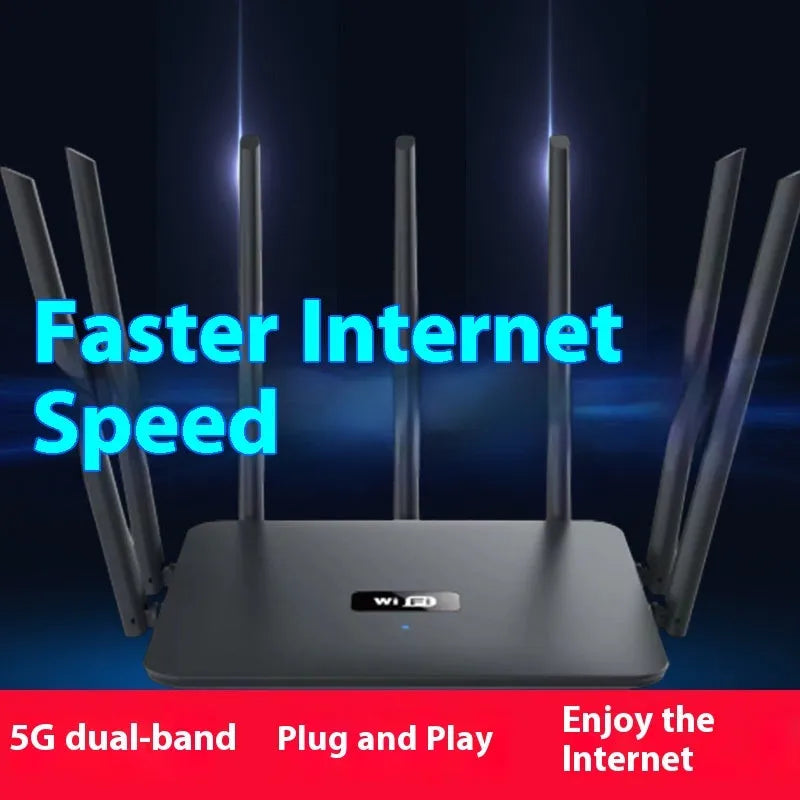 White or black dual-band 5G Gigabit wireless router with multiple external antennas for whole-home coverage.