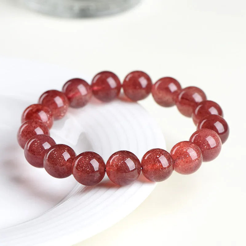 Natural starlight cherry red strawberry quartz bracelet with geometric crystal beads in multiple diameter options