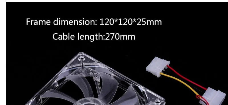 120mm PC cooling fan with blue LED light, 120x120x25mm size, 4-pin connector, white frame, black blades