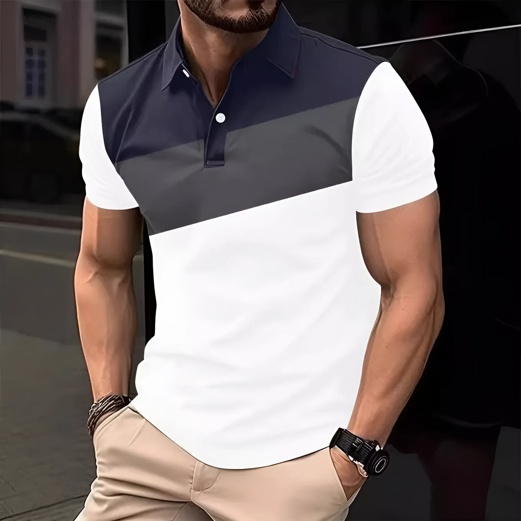 Men's loose fit grey t-shirt with a colourful 3D digital printed abstract pattern on the front.