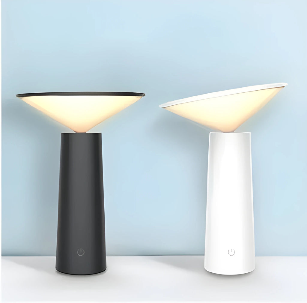 Black USB LED table lamp with touch sensor controls and adjustable lamp head for reading