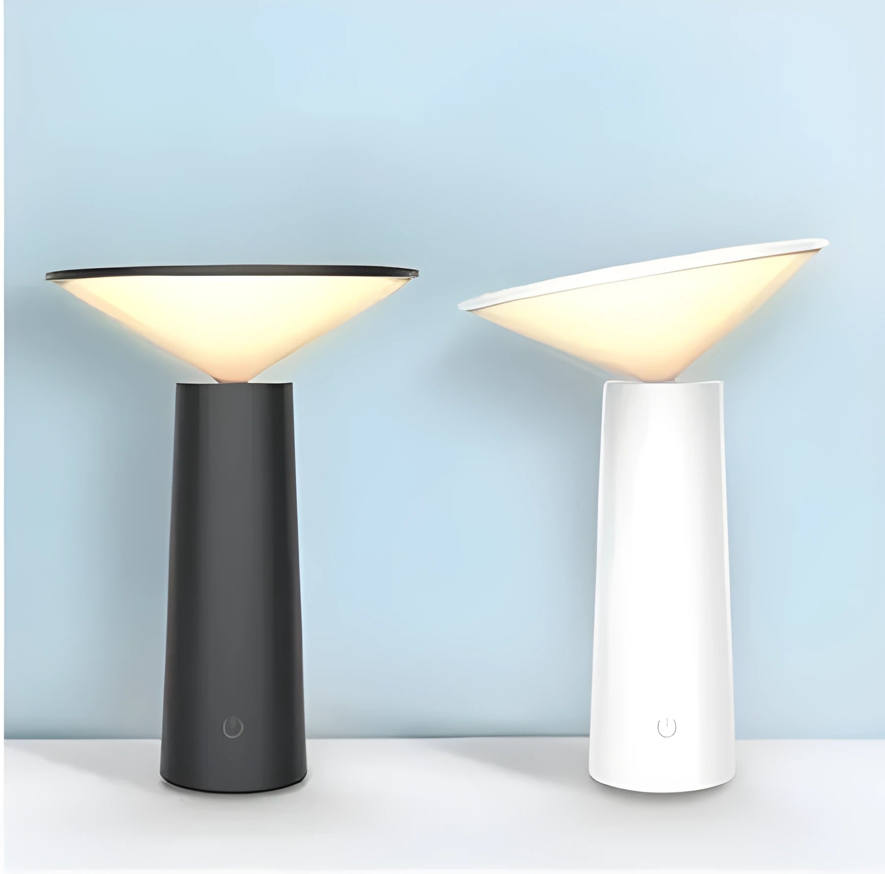Black USB LED table lamp with touch sensor controls and adjustable lamp head for reading