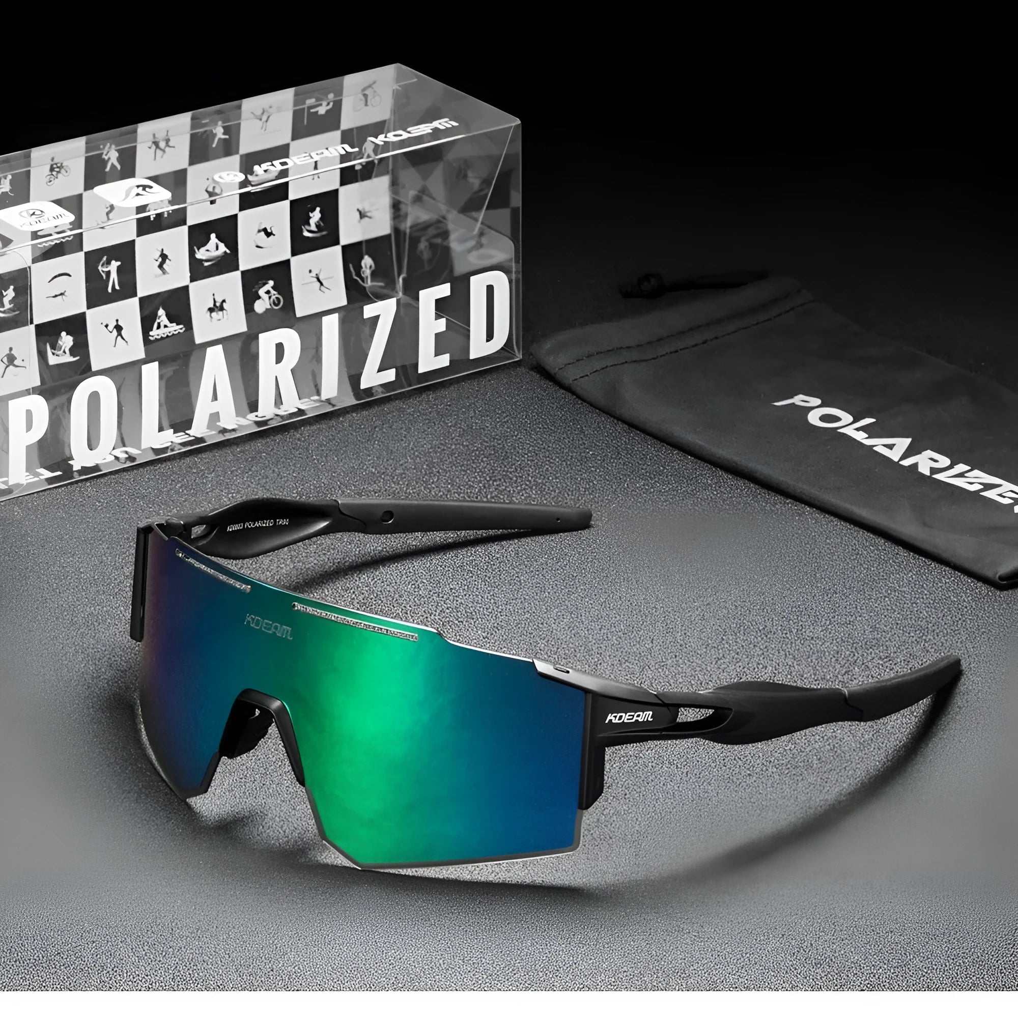 Polarised cycling sunglasses with a frameless, ultralight TR90 frame in a sports design