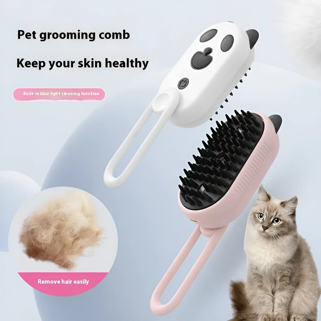 Pet grooming spray brush with rotating silicone massage heads in avocado green design