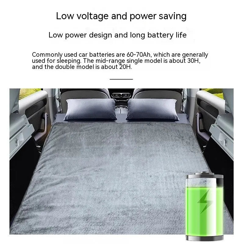 Grey 12V car electric blanket with cigarette lighter plug and temperature control.