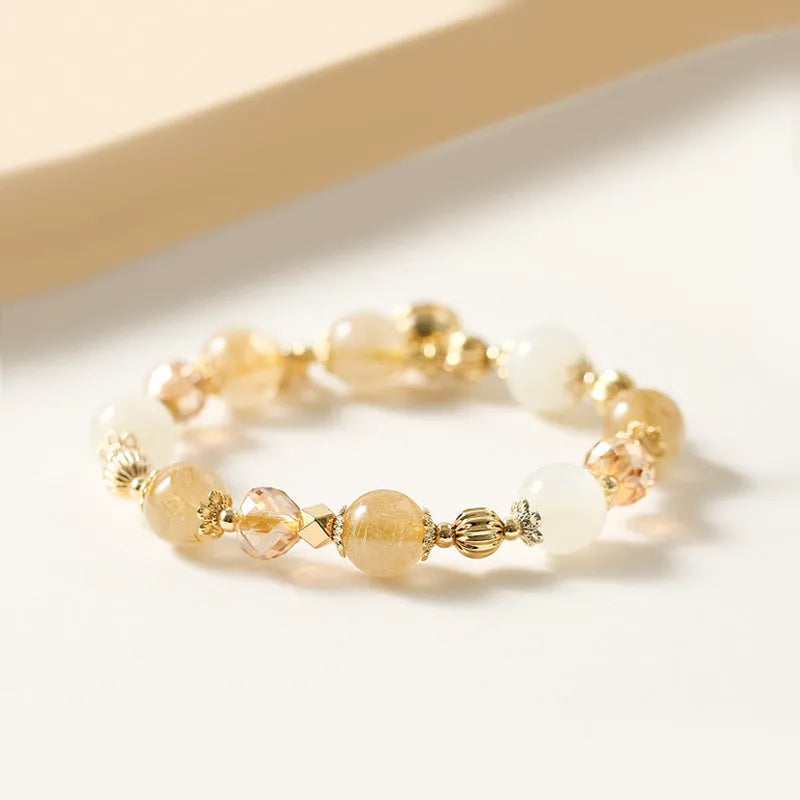 Gold coloured rutilated quartz bracelet with crystal beads in Korean style